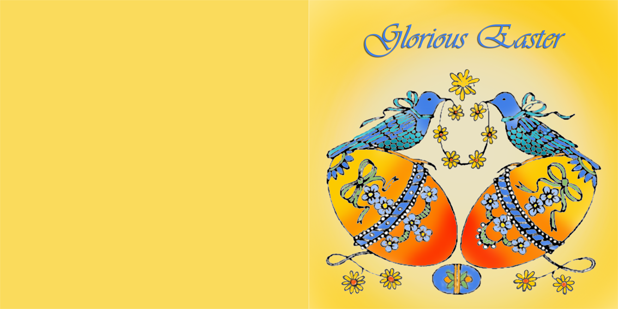 Artistic Easter greeting card with beautiful birds and eggs.