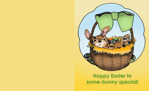 Cute Easter greeting card with a bunny in a basket.