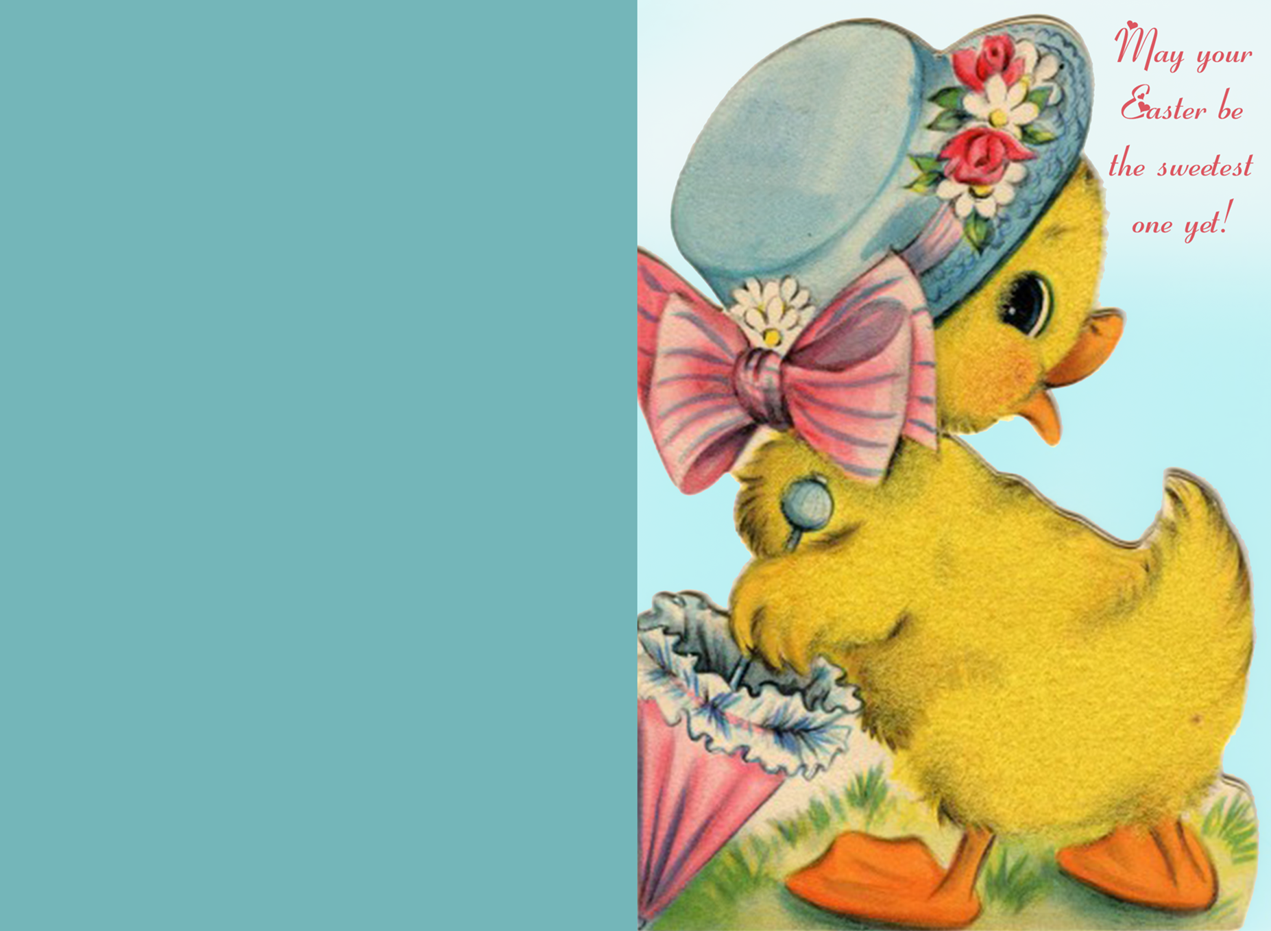 Cute printable easter card with yellow duckling.