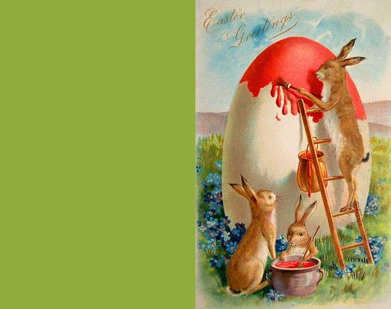 Free Easter greeting card to print with cute bunnies. 