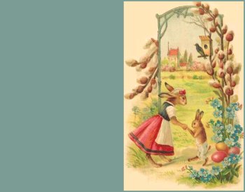 Two cute bunnies on old Easter greeting card.
