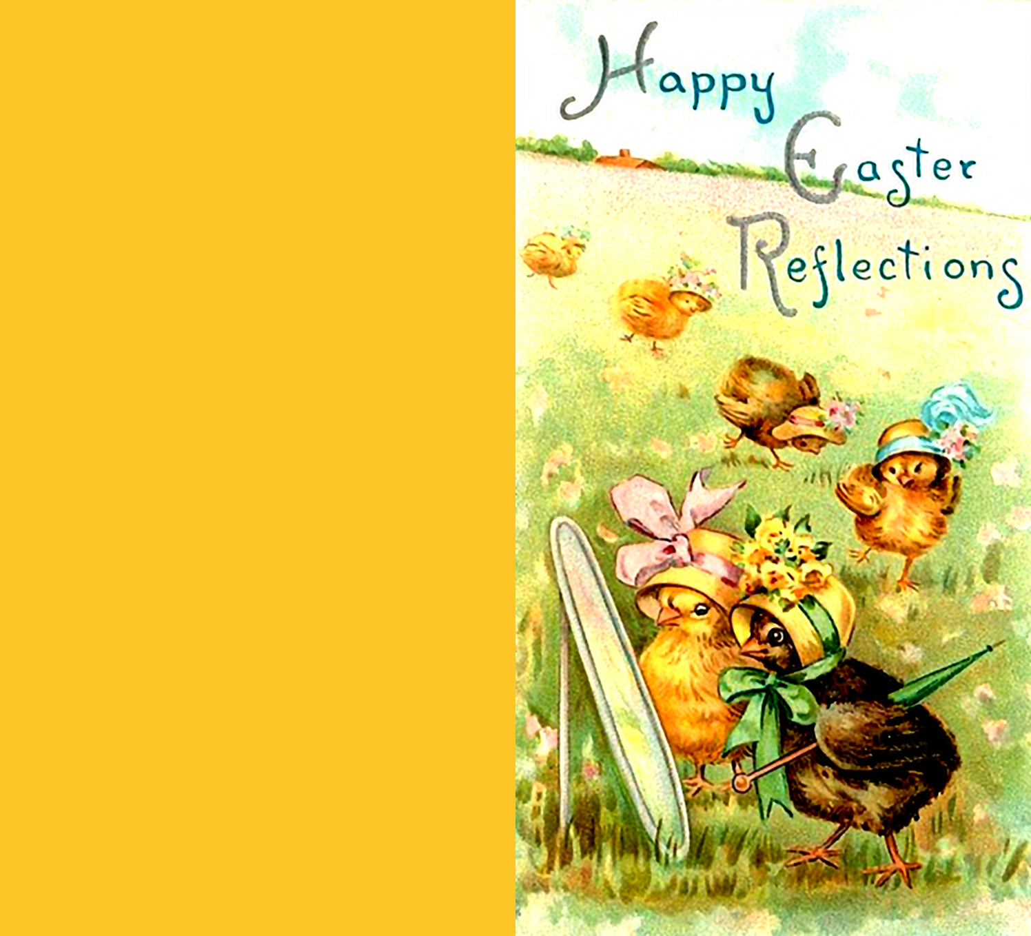 Wonderful vintage Easter greeting card with cute little chickens.