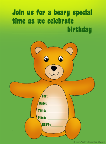 Cute teddy bear birthday party invitation to print.