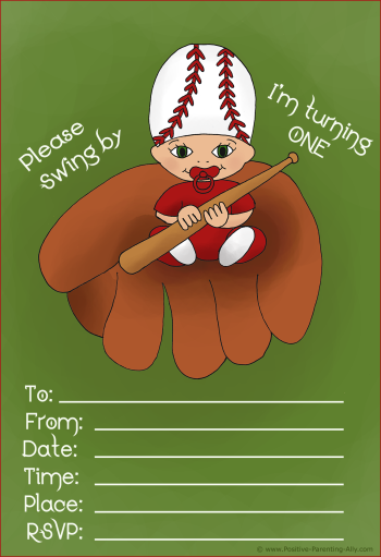 Cute printable baby invite for first birthday - daddy's favorite baseball theme.