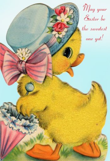 Free vintage Easter card with cute little duckling.