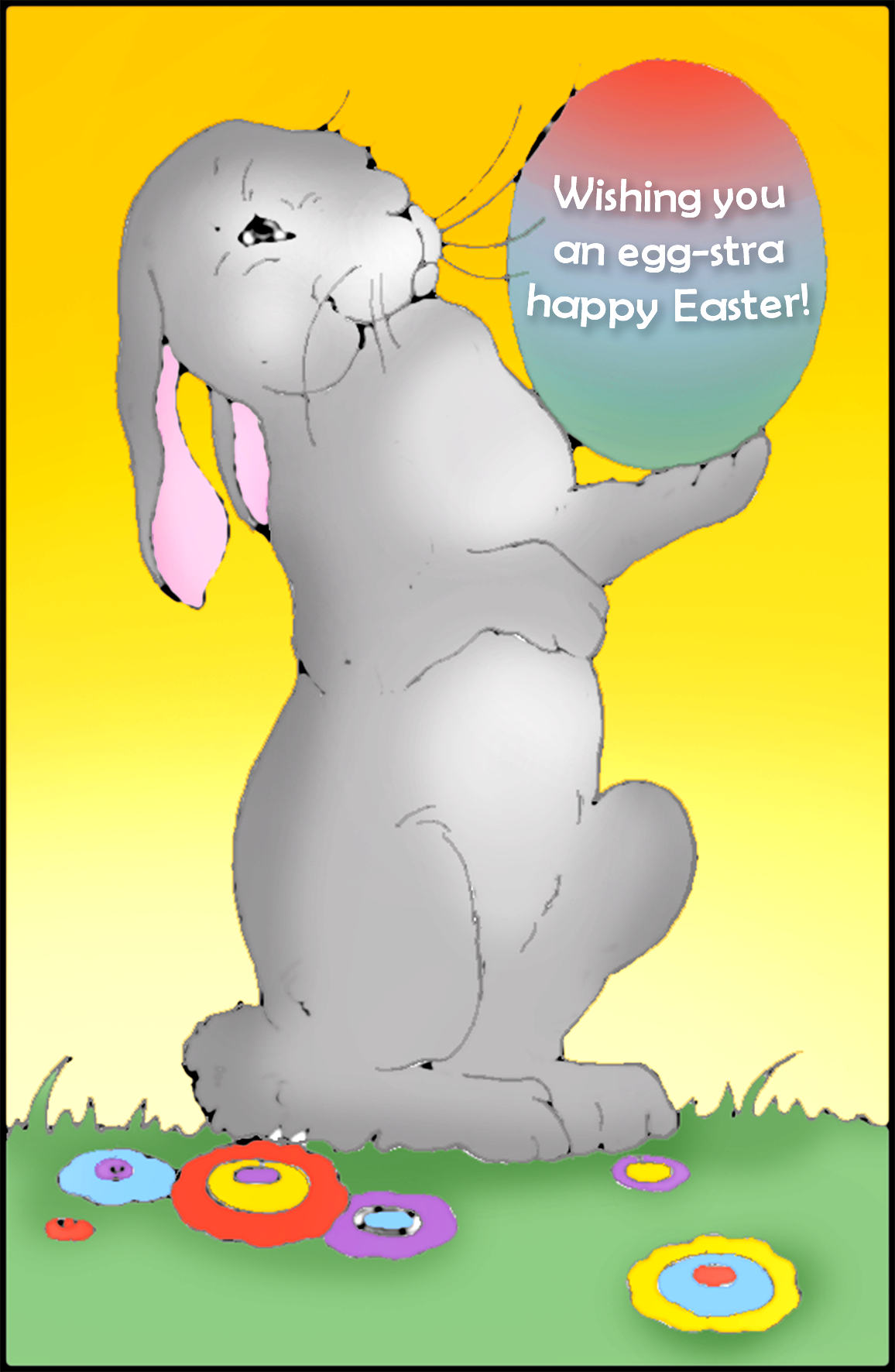 Easter postcard with bunny holding an Easter egg. 