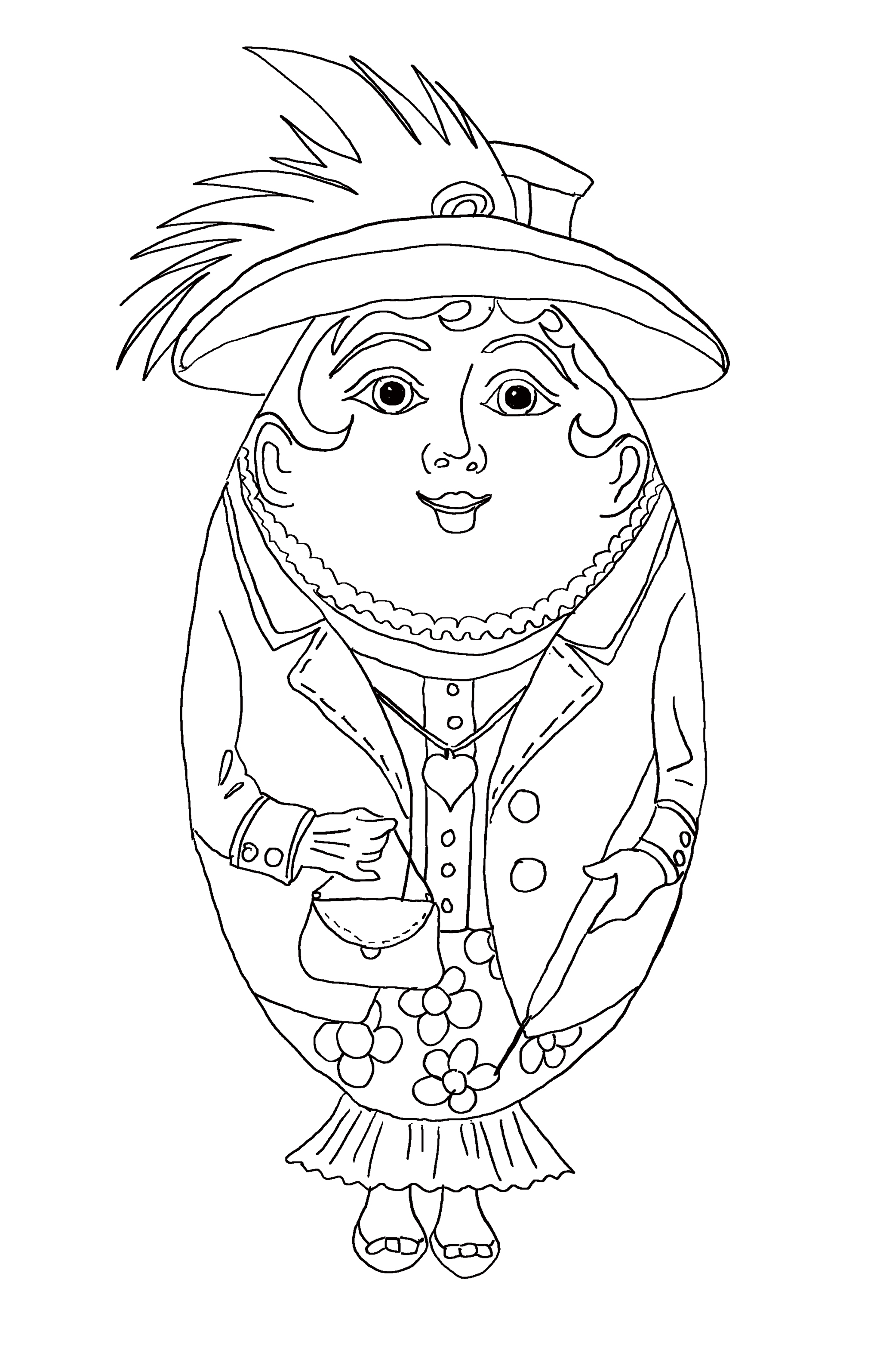 Funny vintage Easter egg woman. Coloring page for kids.