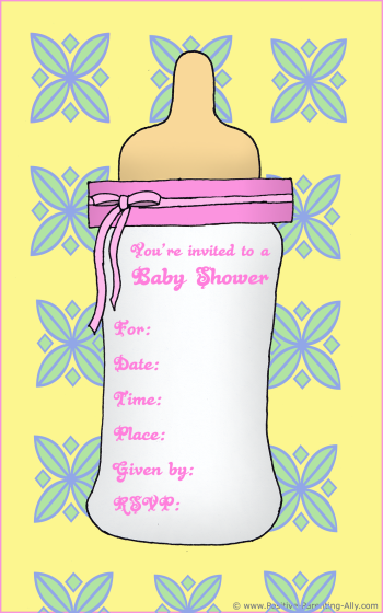 Printable baby shower invitation for girls - pink bottle.