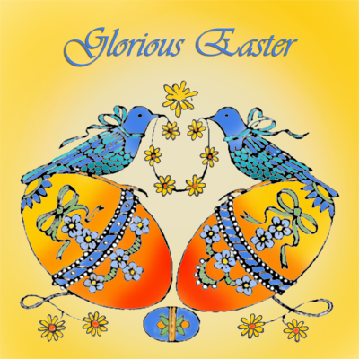 Beautiful Easter card to print with birds and eggs.