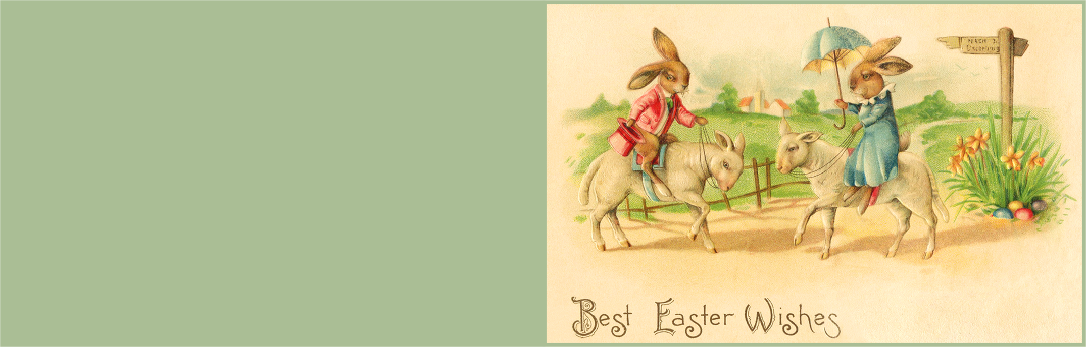 Happy Easter greeting card to print. Old vintage card.