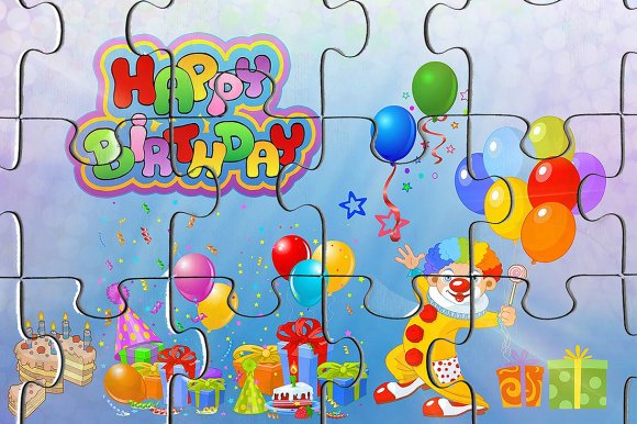 Printable birthday party invitations as a puzzle. Cut each piece out and send it to each child.