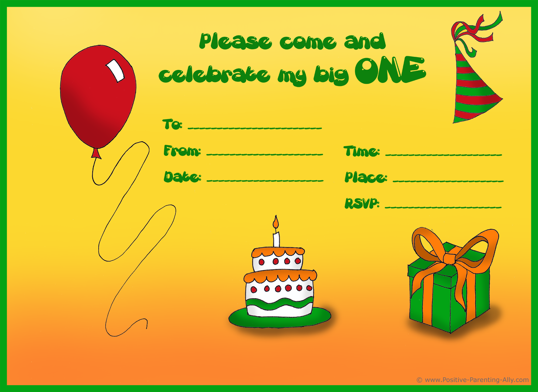 Finished birhday invitation example for 1st birthday.