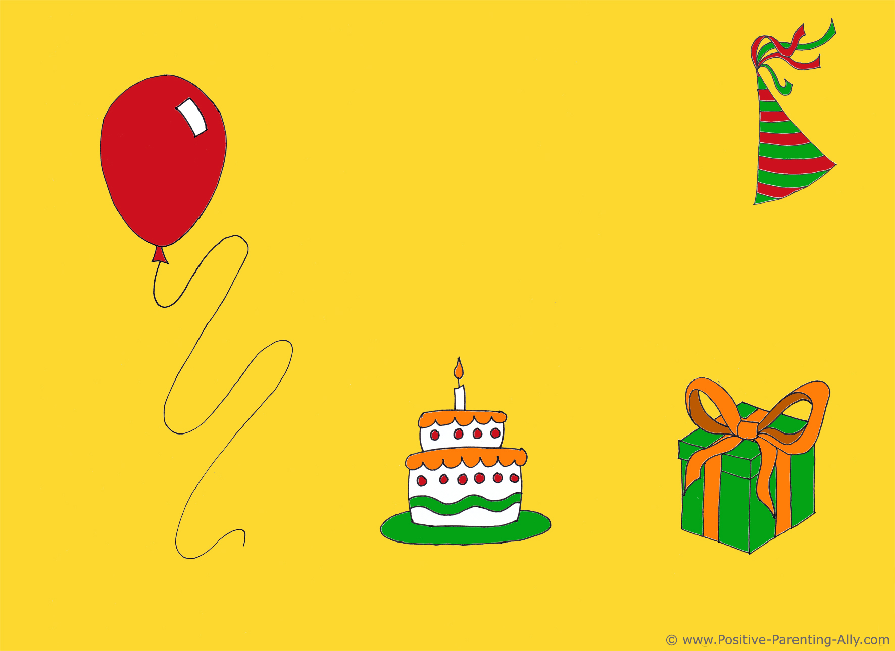 Example of birthday clipart on invite in simple color scheme.