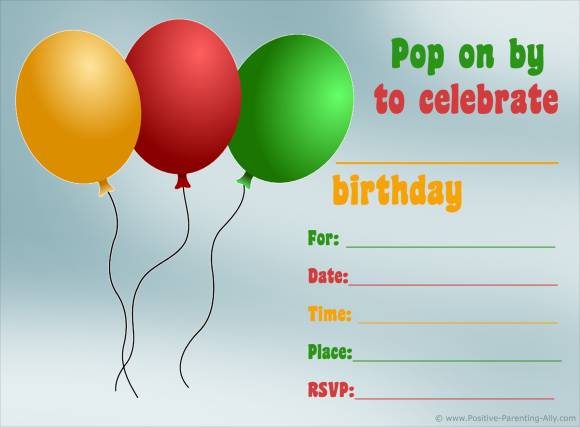 Birthday invitation to print with balloons