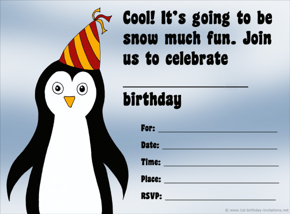 Cute Penguin birthday invitation free and printable.