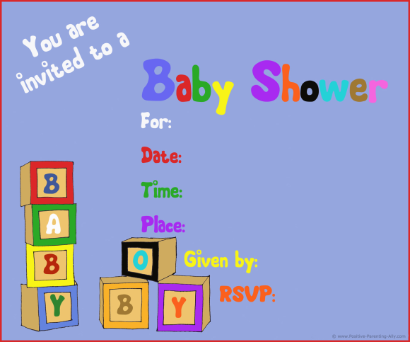 Printable baby shower invitations with toy blocks for boys.