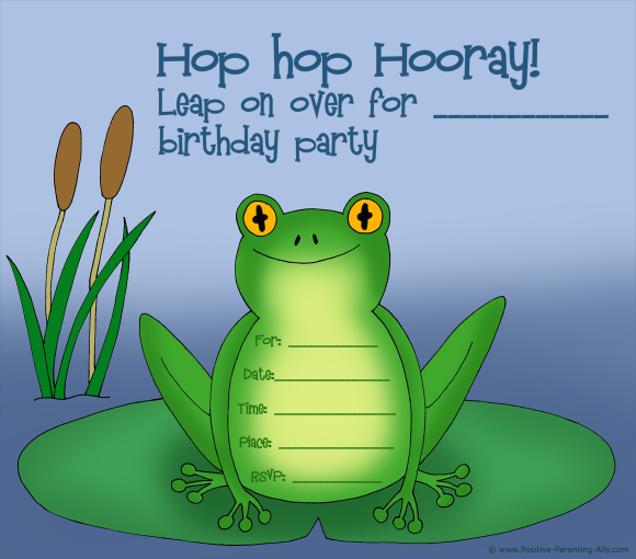 Cute frog birthday invitation for kids.