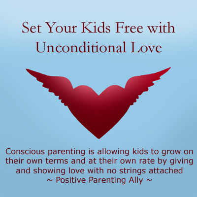 Conscious parenting (unconditional parenting) is love with no strings attached: Picture of heart with wings