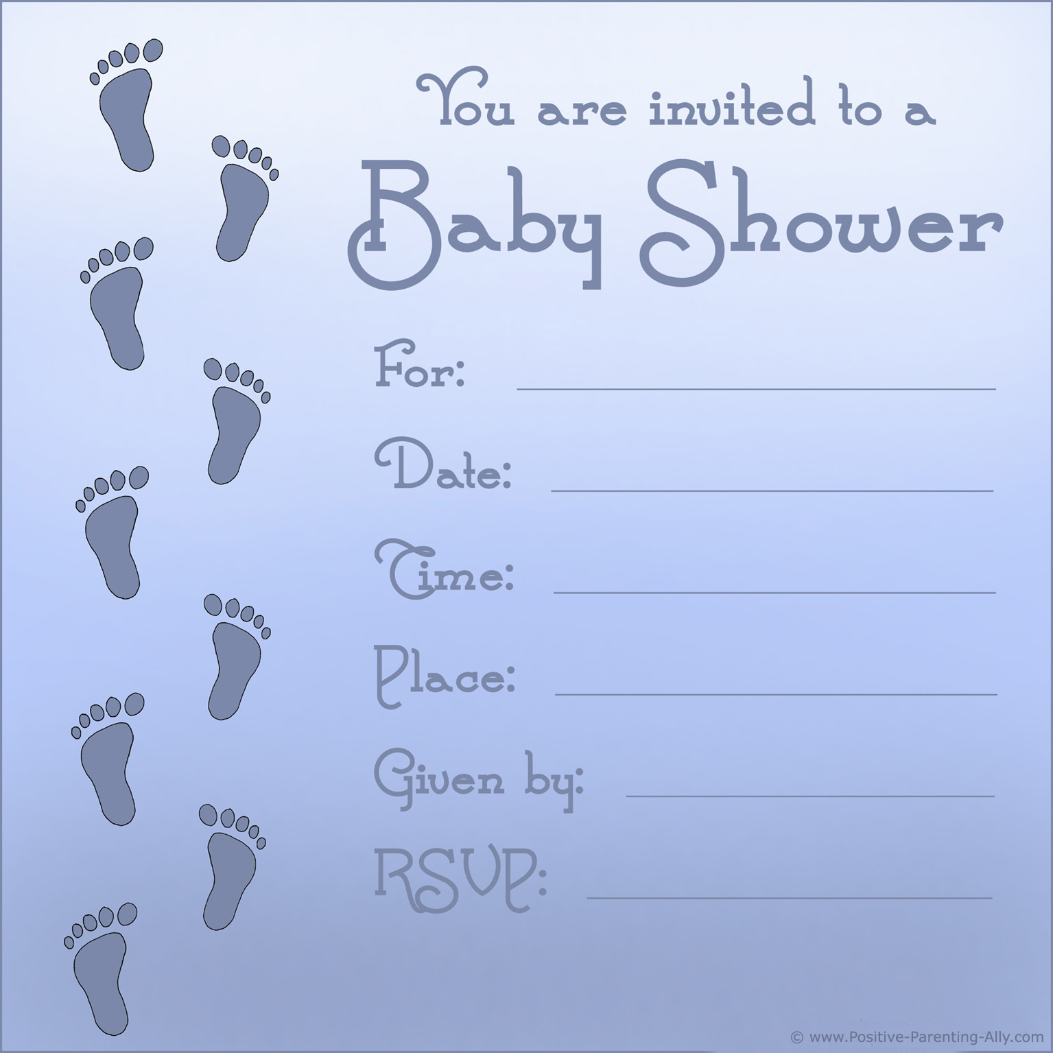 Baby shower footprint invitation: Cute baby footprints or foot steps on free boy baby invitation.