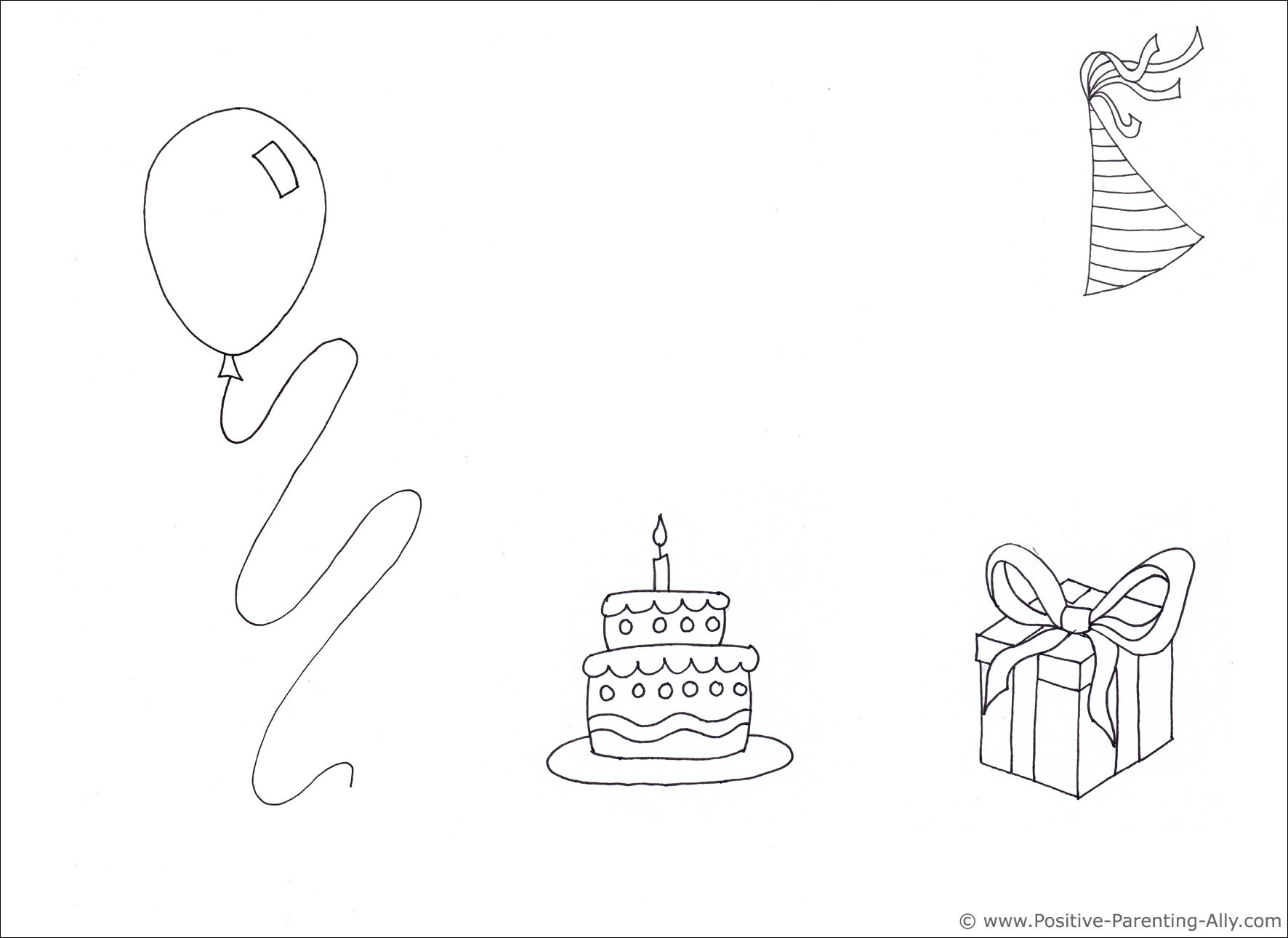 Example of birthday invitation drawing with plenty of white space.