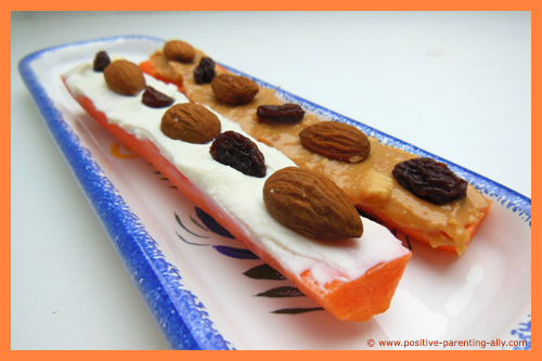 Healthy carrot snacks recipe for kids with cream cheese and peanut butter.