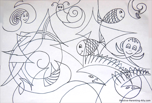 Easy drawing for kids: making figures in abstract, cubist inspired drawing.