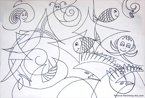 Easy drawing for kids: making figures in abstract, cubist inspired drawing.