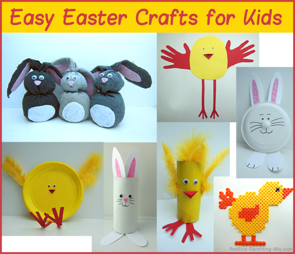 Lots of easy easter crafts for kids: bunnies and chickens. 