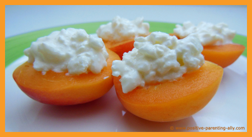 Delicious apricot halves filled with cottage cheese. Great as finger food for toddlers. 