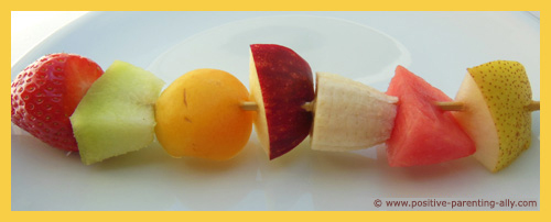 Fruit on a stick: fruit kebab for kids to snack on.