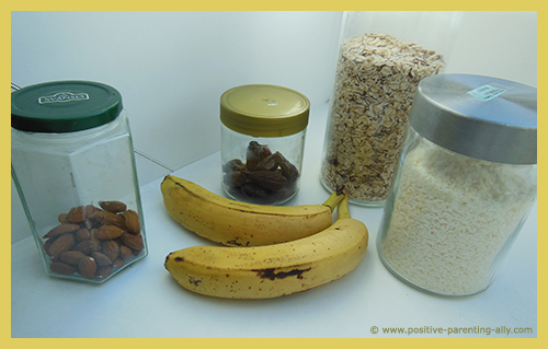 Ingredients for banana snack cakes.