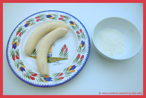 Ingredients for healthy, no sugar, banana ice lolly / popsicle.