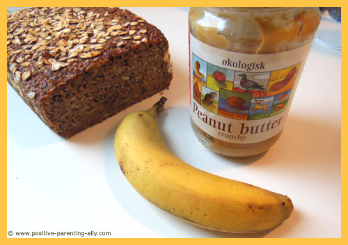 Rye bread, banana and peanut butter for coffin sandwich