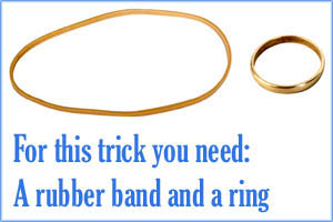 Easy magic tricks: Climbing ring on a rubber band.