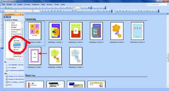 How to make your own birthday invitations in Microsoft Publisher: step three: look at the templates shown.