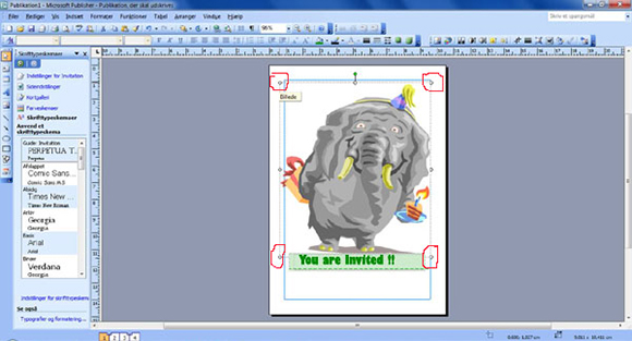 How to make your own birthday invitations in Microsoft Publisher: step seven: Adjust the size of your card.