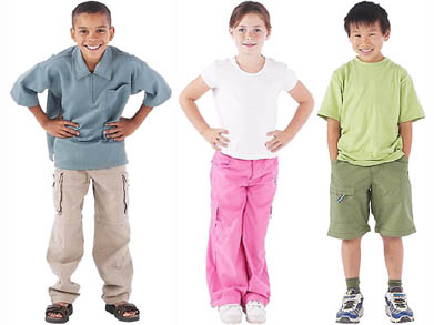 3 kids in a line playing mother may I as a fun math multiplication game.
