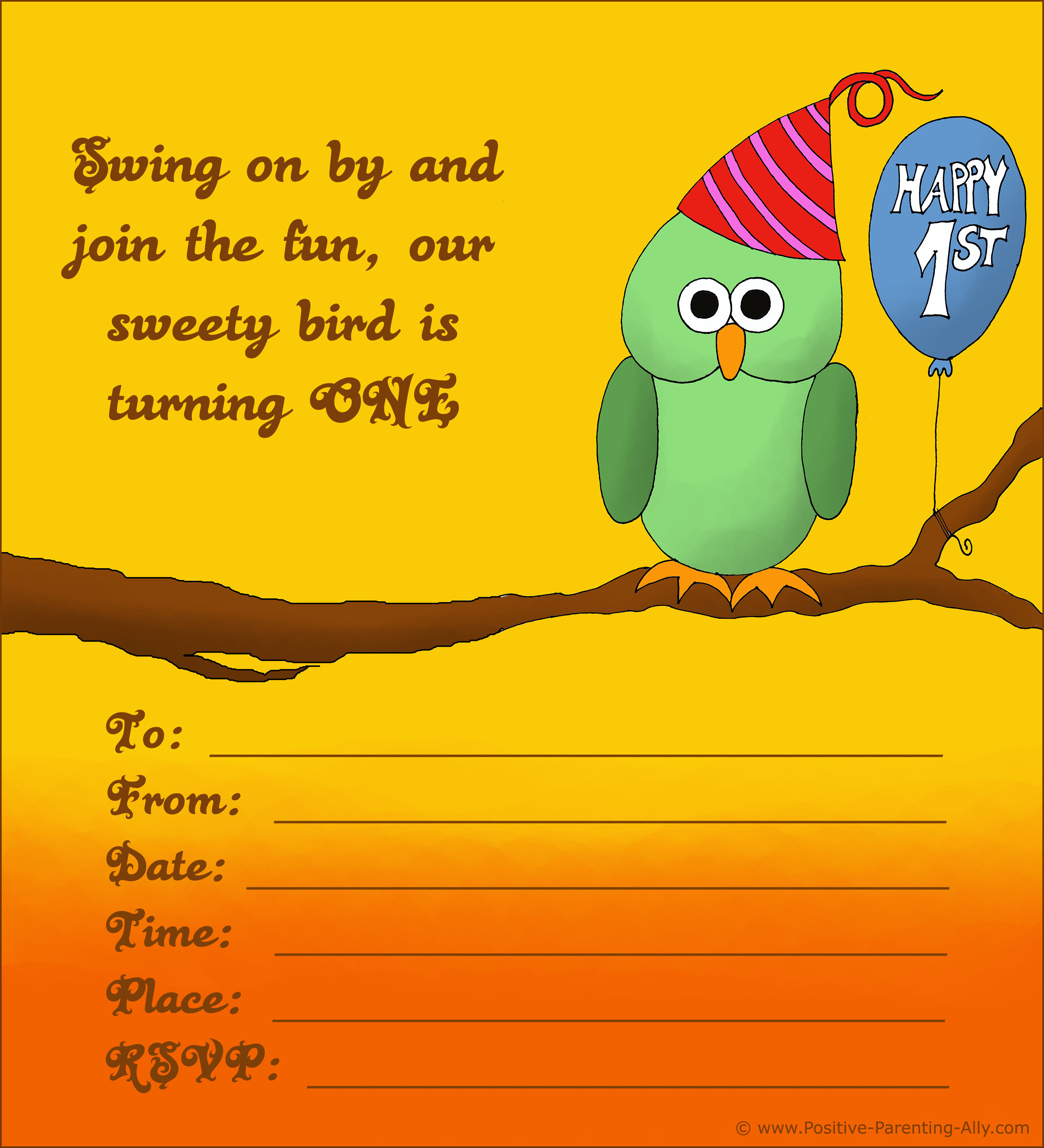 Cute owl for smart kids - free birthday invite all ready to print.