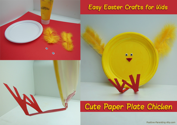 Easter kids crafts: Paper plate chicken. 