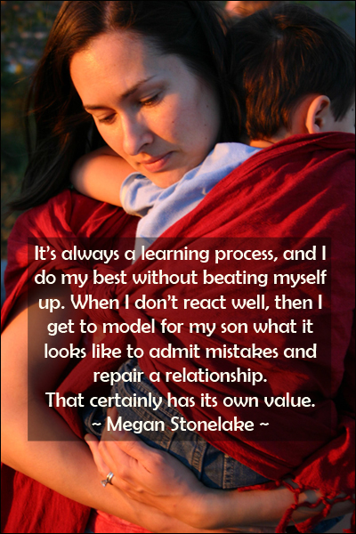 Parenting quote on teaching to admit mistakes and repairing a relationship by Megan Stonelake.