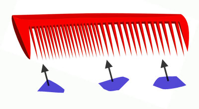 Fun science fair ideas for kids with static electricity: tissue rising to comb.