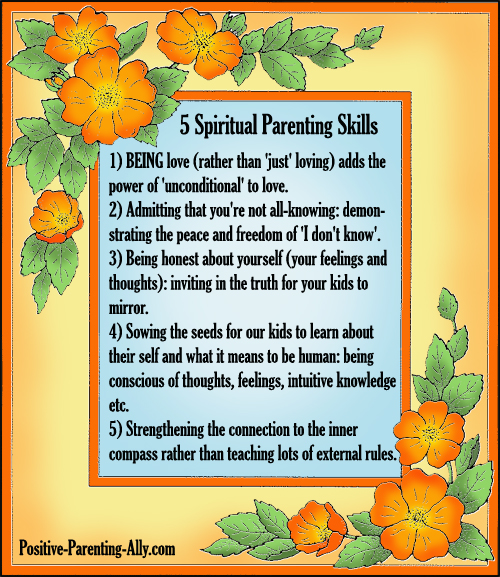 Infographic of 5 spiritual parenting skills for parents.