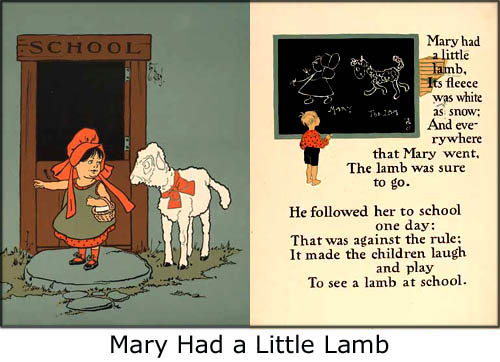 Nurcery rhymes as fun activities for toddlers: Pictures from Mary Had a Little Lamb.