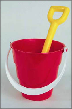Fun toddler games outside. Hiding a red bucket for your toddler to find.