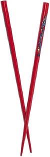 Fun activities for toddler: Eating with chopsticks. Pair of pretty red chopsticks.