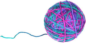 Fun indoor toddler activities: Ball of multicolored yarn - follow the thread.
