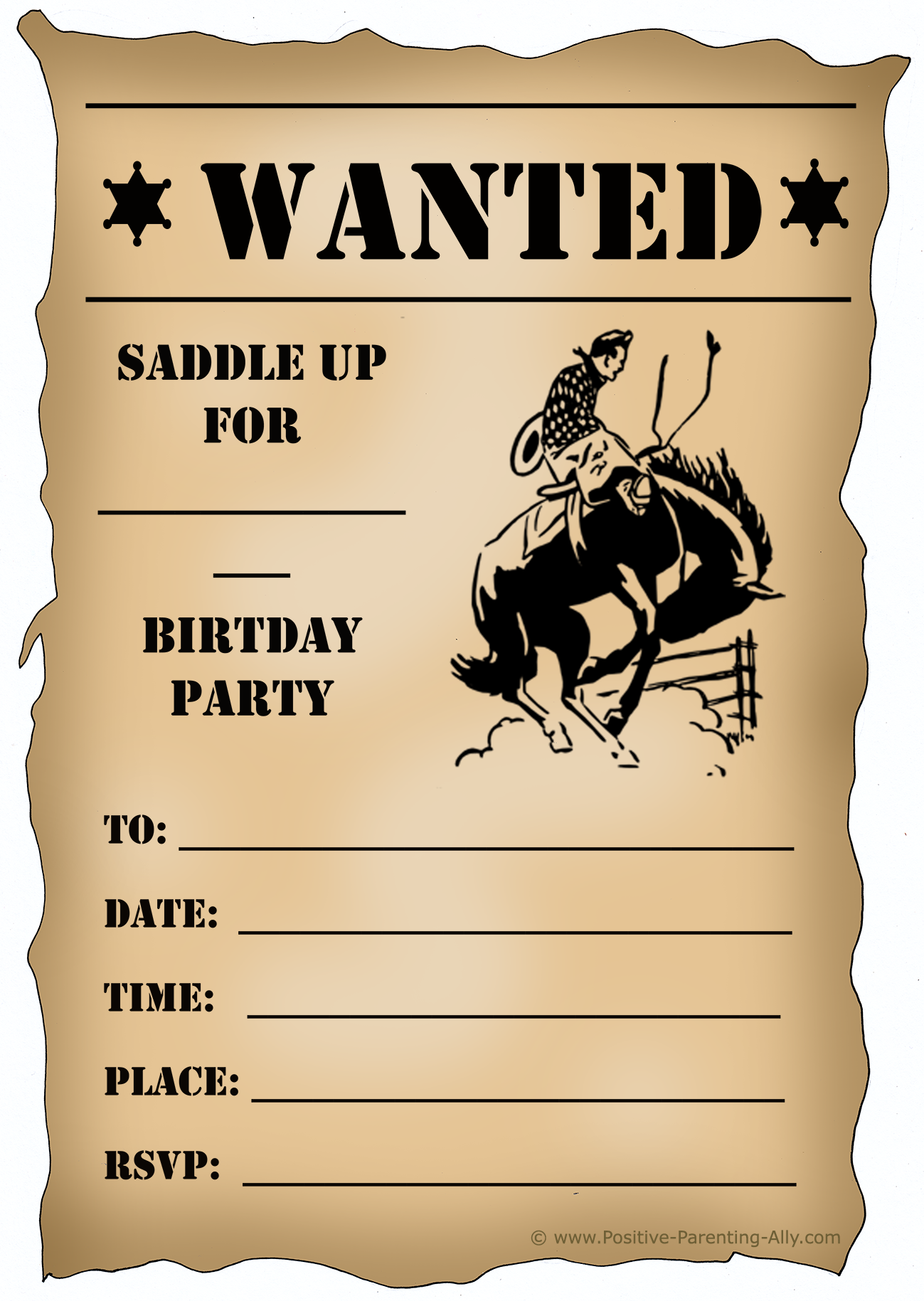 Wild West Cowboy Birthday Invitation.