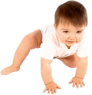 Baby learning to crawl.