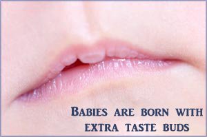 Baby's mouth close-up. Babies have a very strong sense of taste.