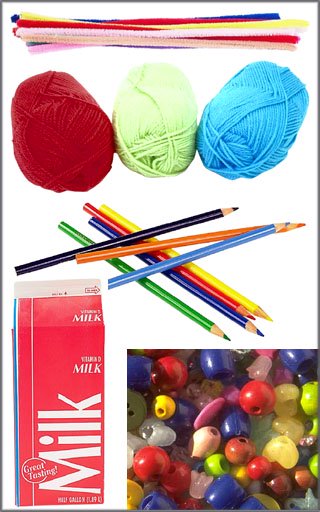 Fun activities for kids: Lots of craft materials such as yarn, crayons, beads, pipe cleaners etc.